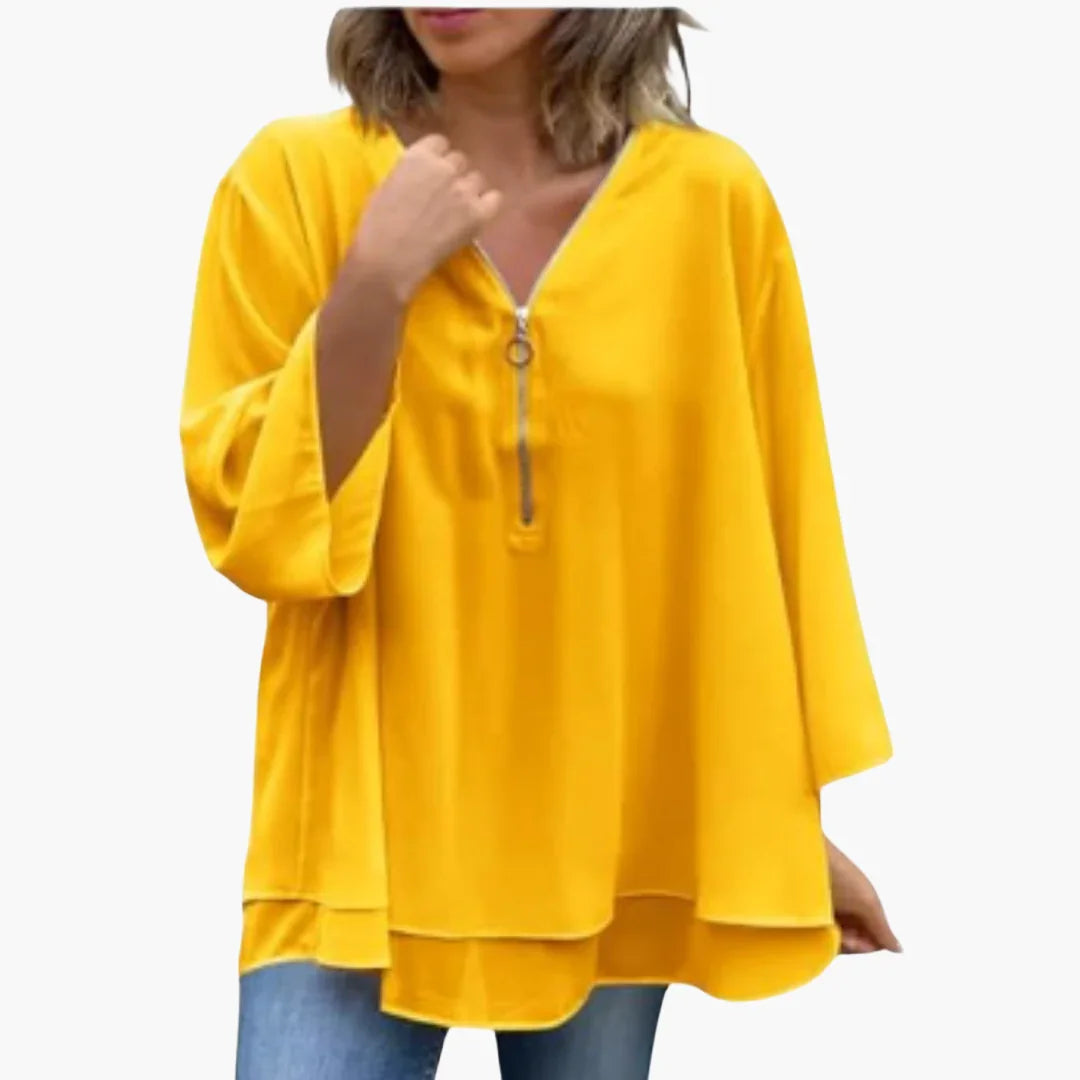 Half-Zip Long Sleeve Shirt - Women's V-Neck Casual Top