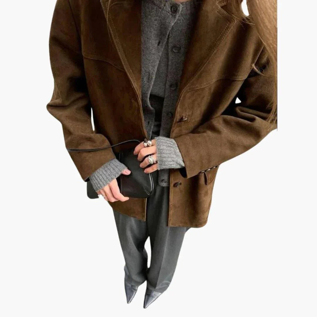 Trendy Women's Suede Jacket with Button Placket  Stylish & Comfortable