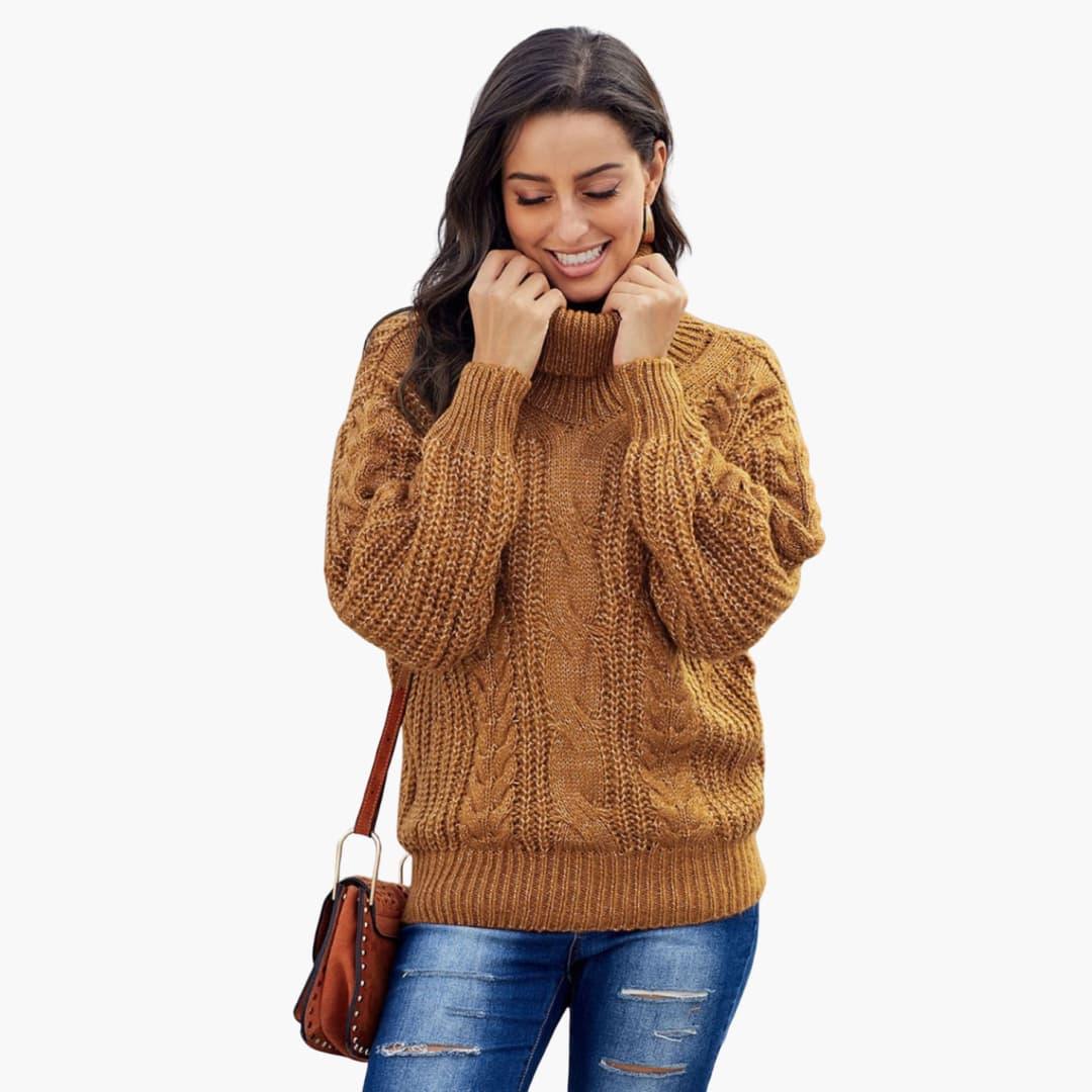 Bavane | Women's Pullover with Turtleneck and Cable Knit Pattern