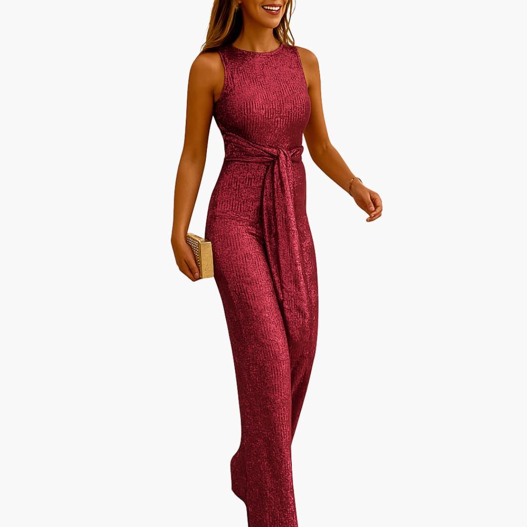 Sleeveless Full-Length Women's Jumpsuit with Waist Belt