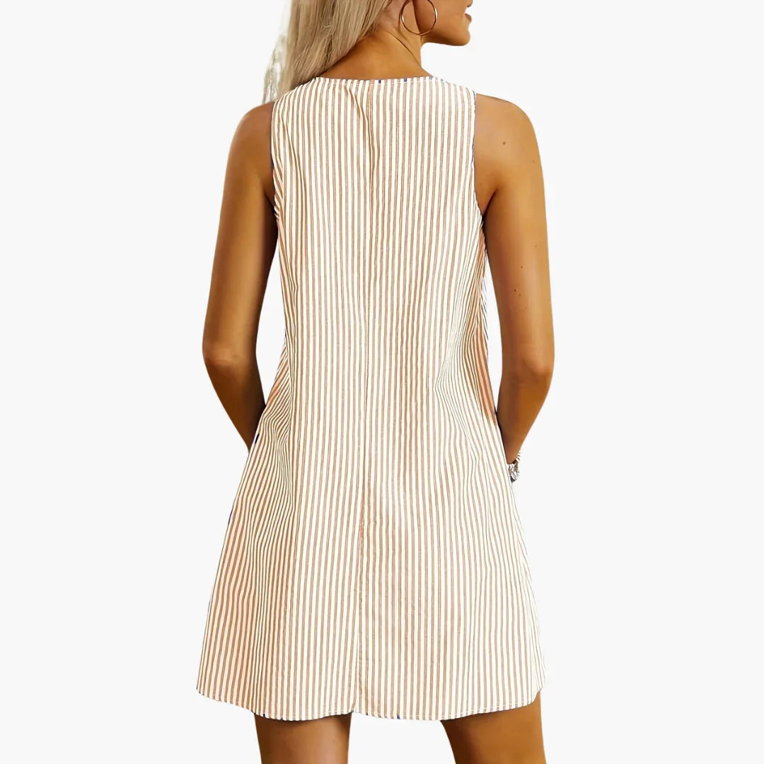 Striped Casual Dress for Women - Sleeveless, Mini with Pockets