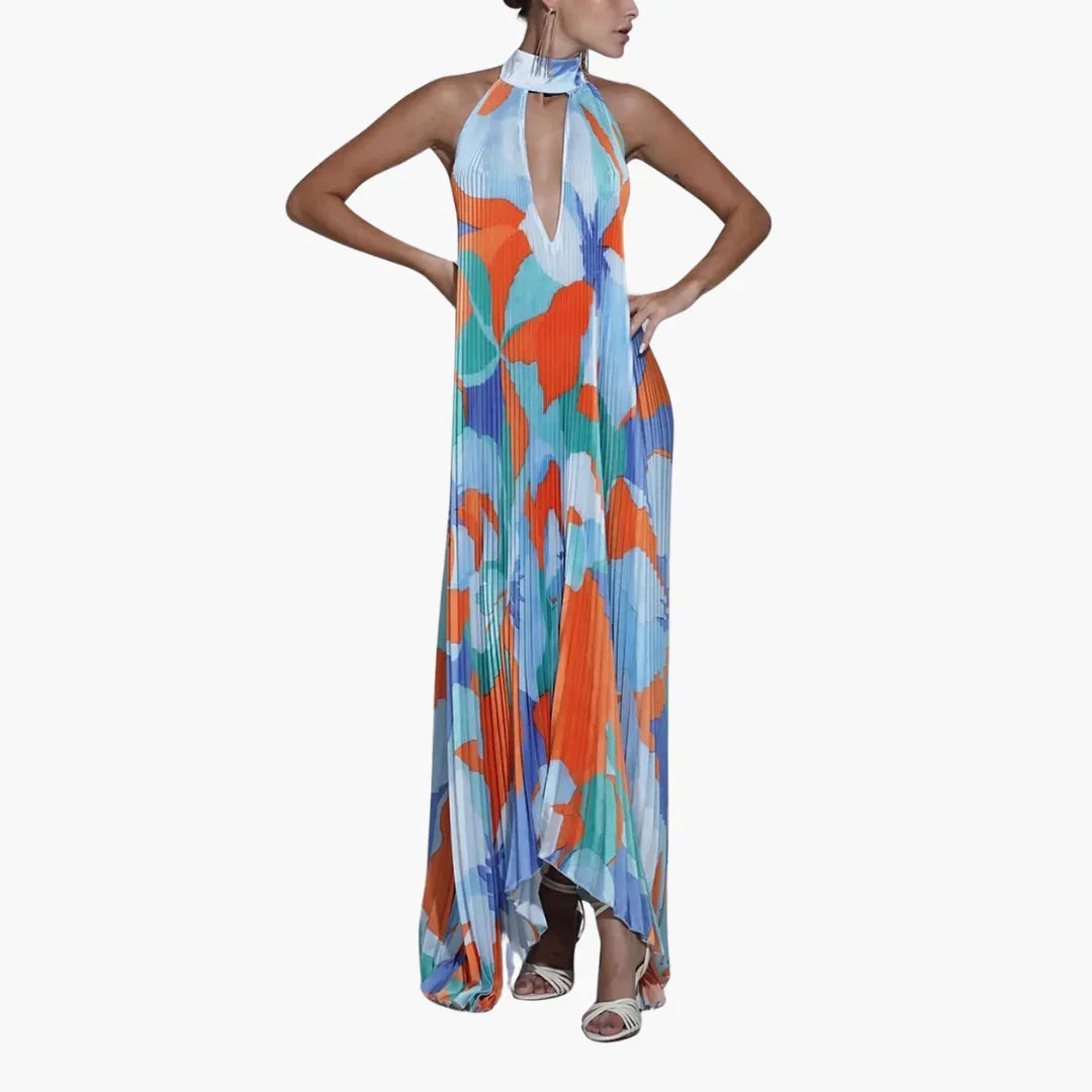 Pleated Dress for Women  Summery, with Floral Pattern