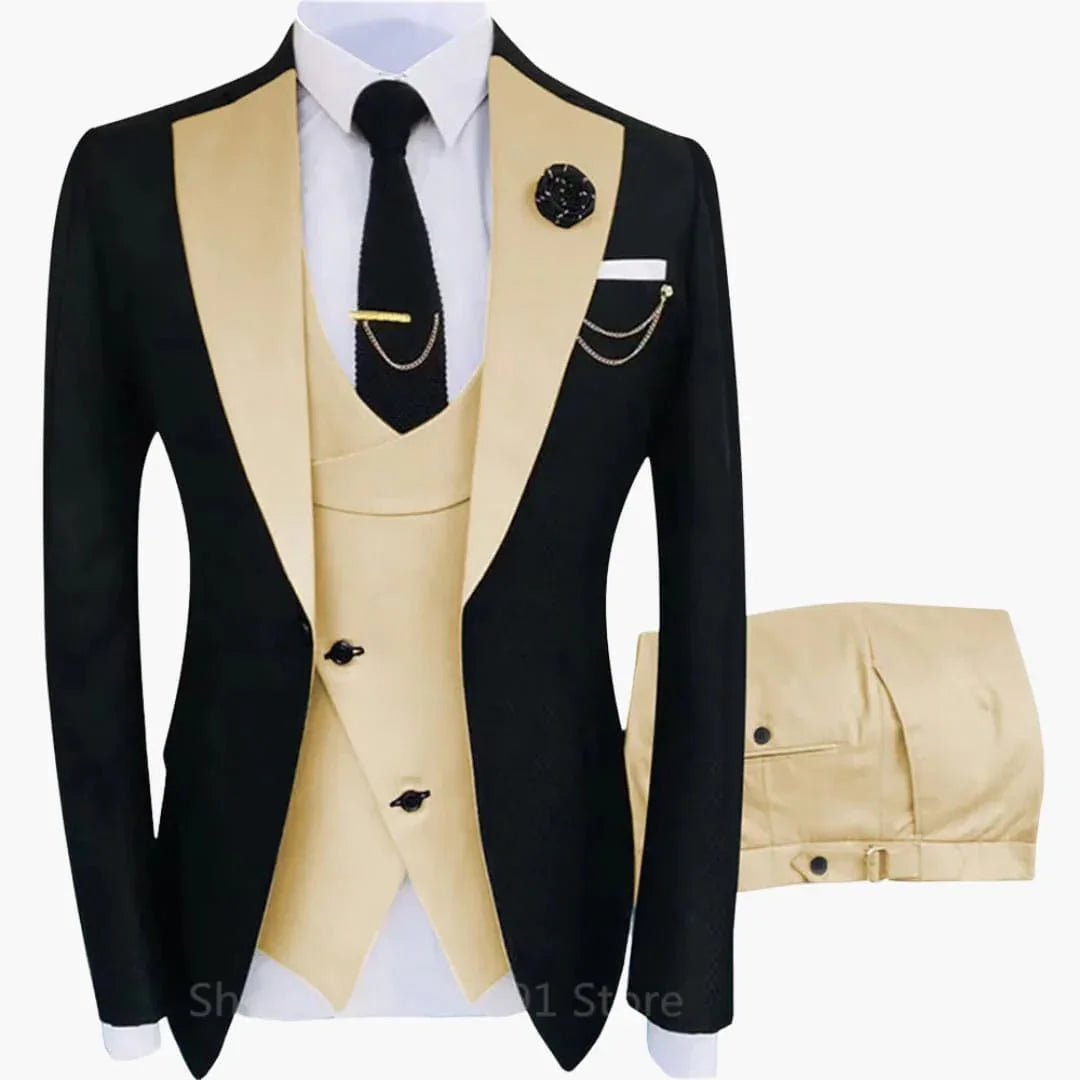 Men's Suit with Vest and Long-Sleeve Blazer