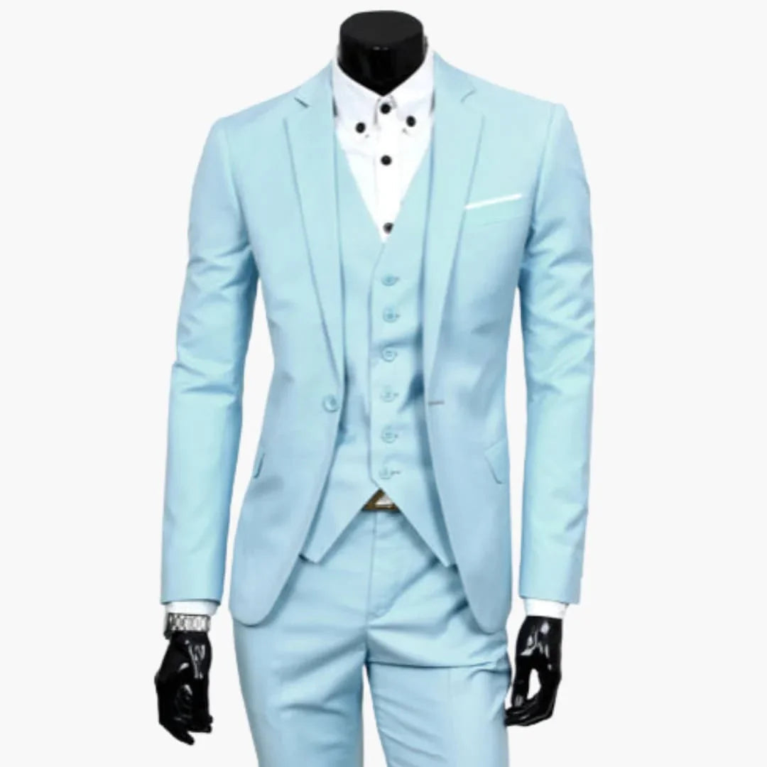 Men's Three-Piece Suit with One-Button Blazer and Vest
