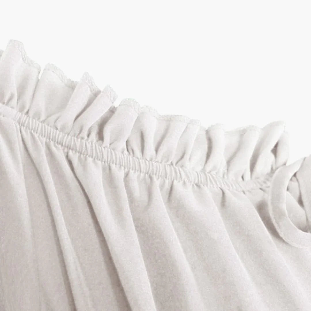 Womens Midi Dress with Puff Sleeves and Ruffled Hem