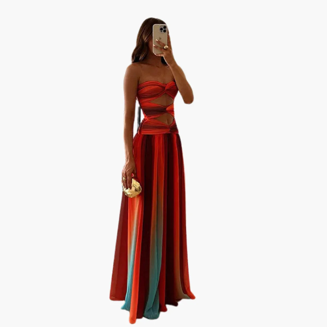 Colorful Cut-Out Maxi Dress for Women - Bandeau & Gradient