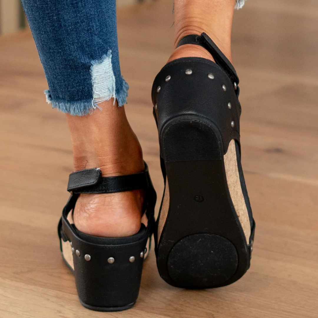 Womens Orthopedic Sandals with Wedge Sole and Elastic Straps