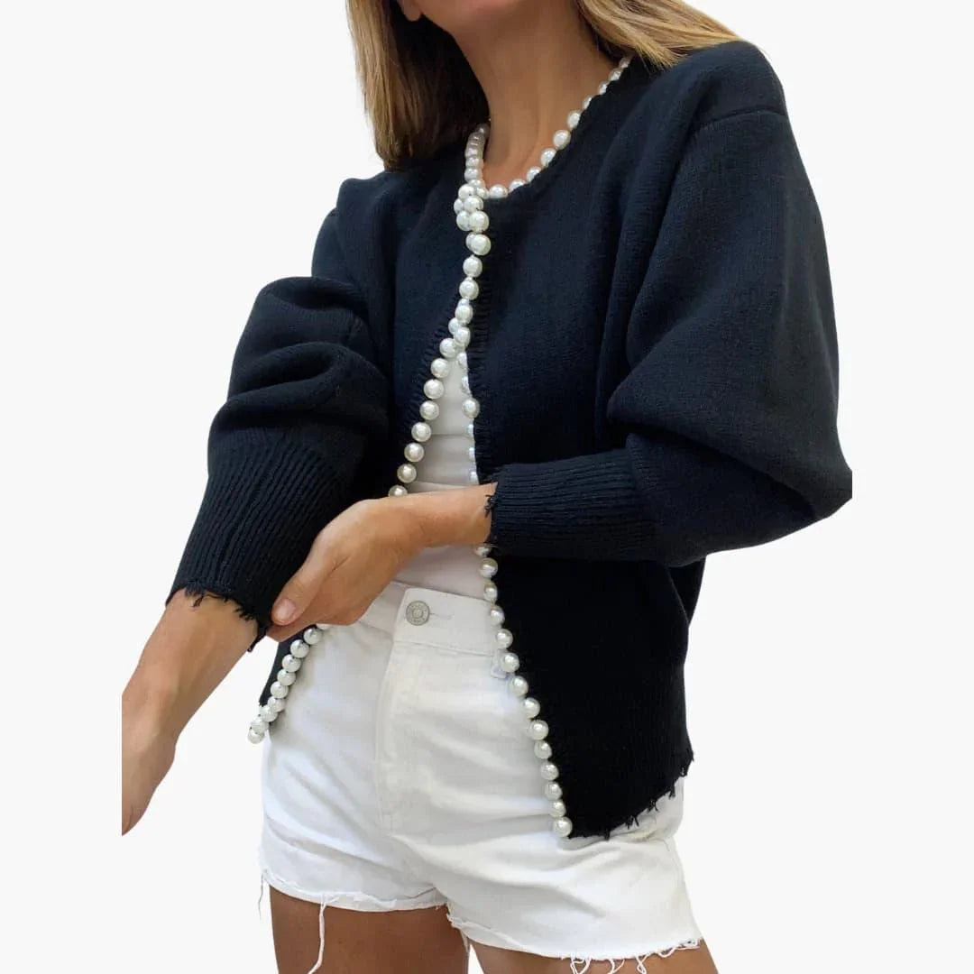 Womens Cardigan with Pearls  Oversized Knit Jacket for Women