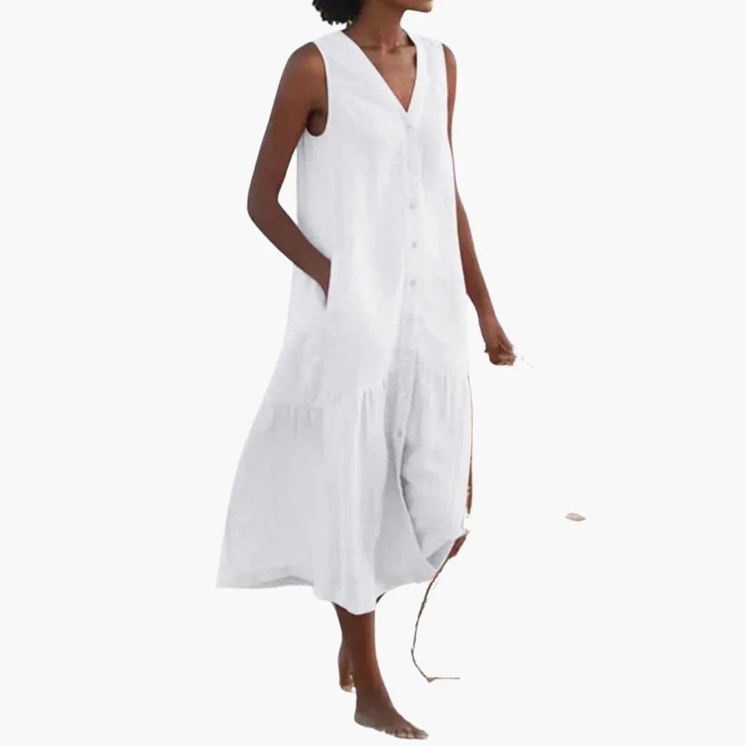 Bavane | Midi Dress with Button Placket for Women - Summery Shirt Dress