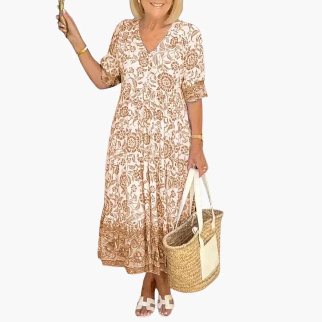 Boho Dress for Women - Floral Dress with V-Neck for Summer