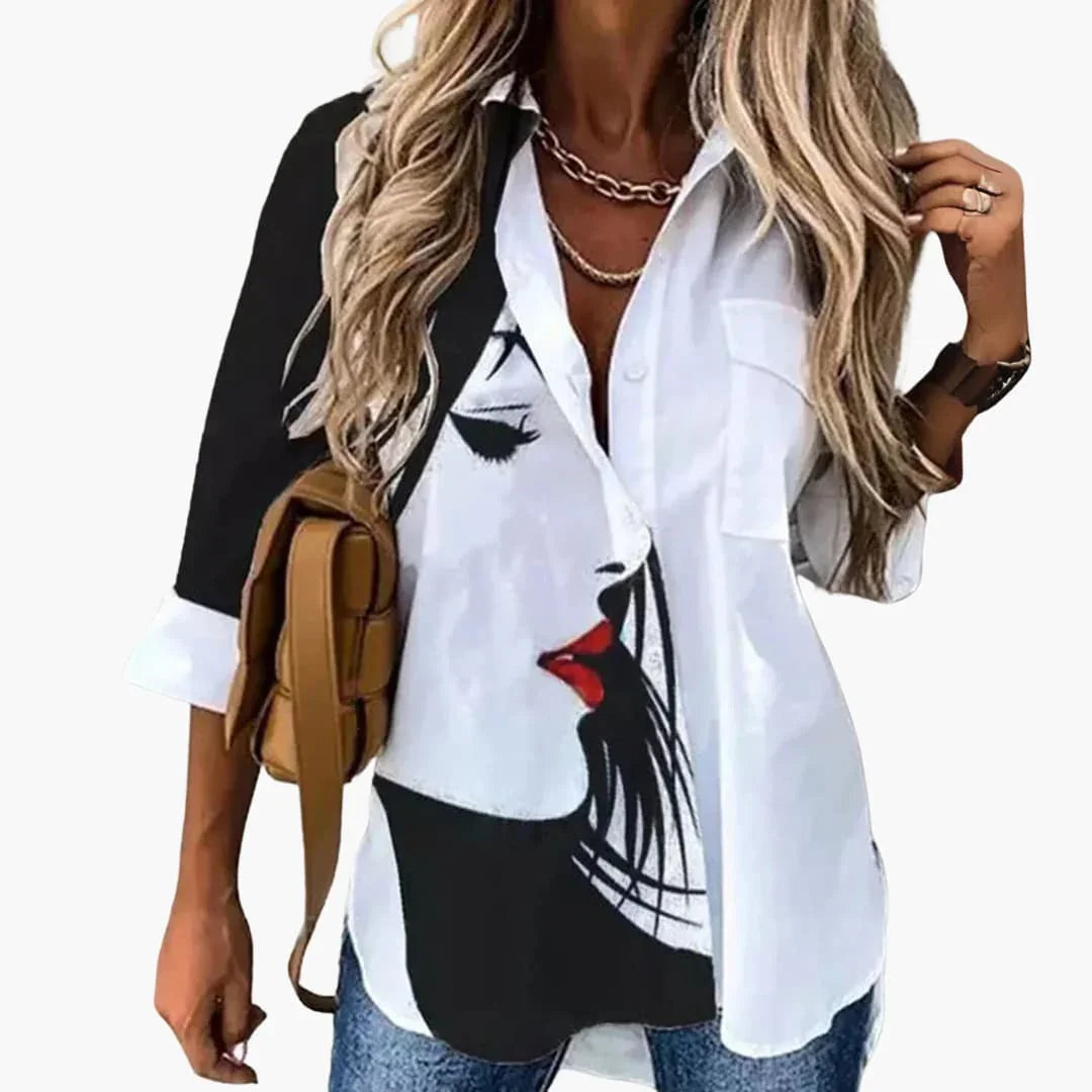 Blouse with Floral Pattern - Women's Casual Look with Contrast