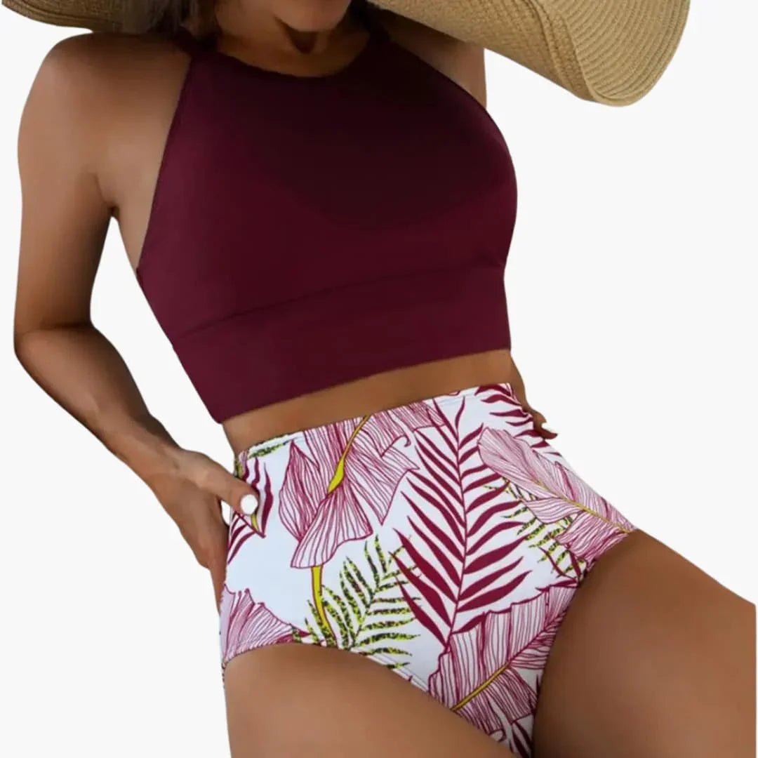 Bavane | Floral Pattern High-Waist Bikini - Women's Two-Piece for Summer