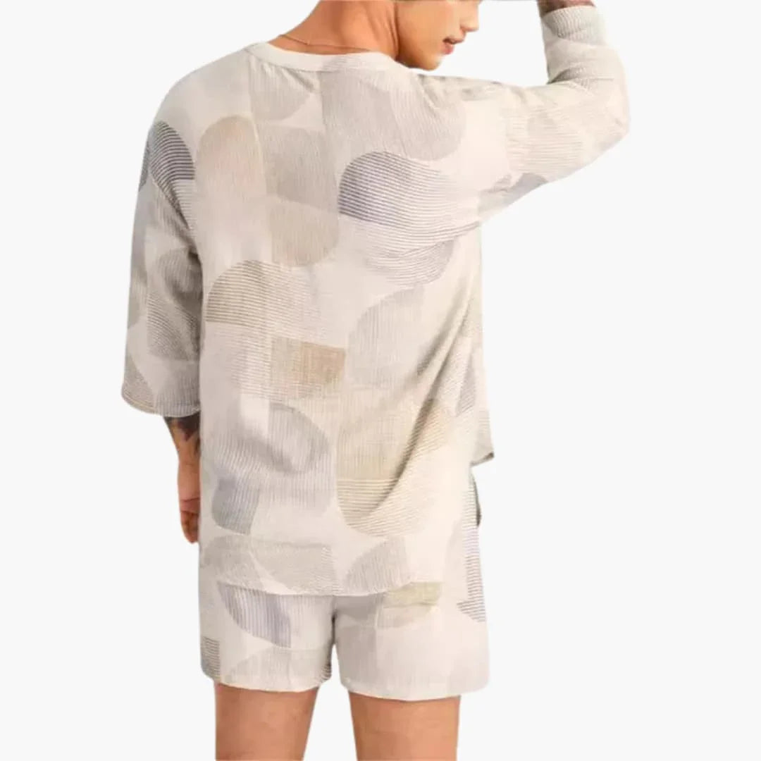 Men's Summer Set with Lace Neckline and Shorts