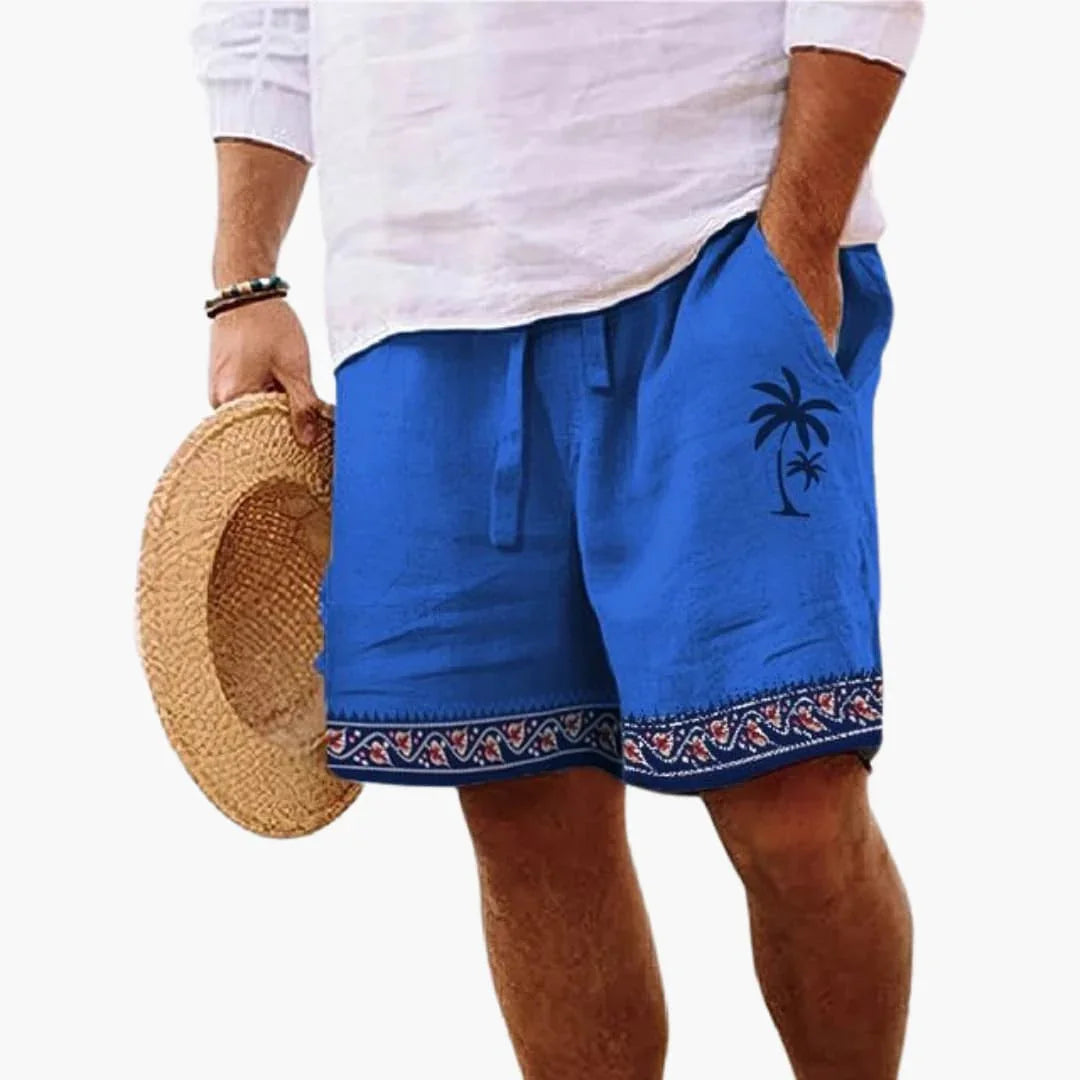 Men's Swim Shorts Summer with Drawstring and Palm Pattern