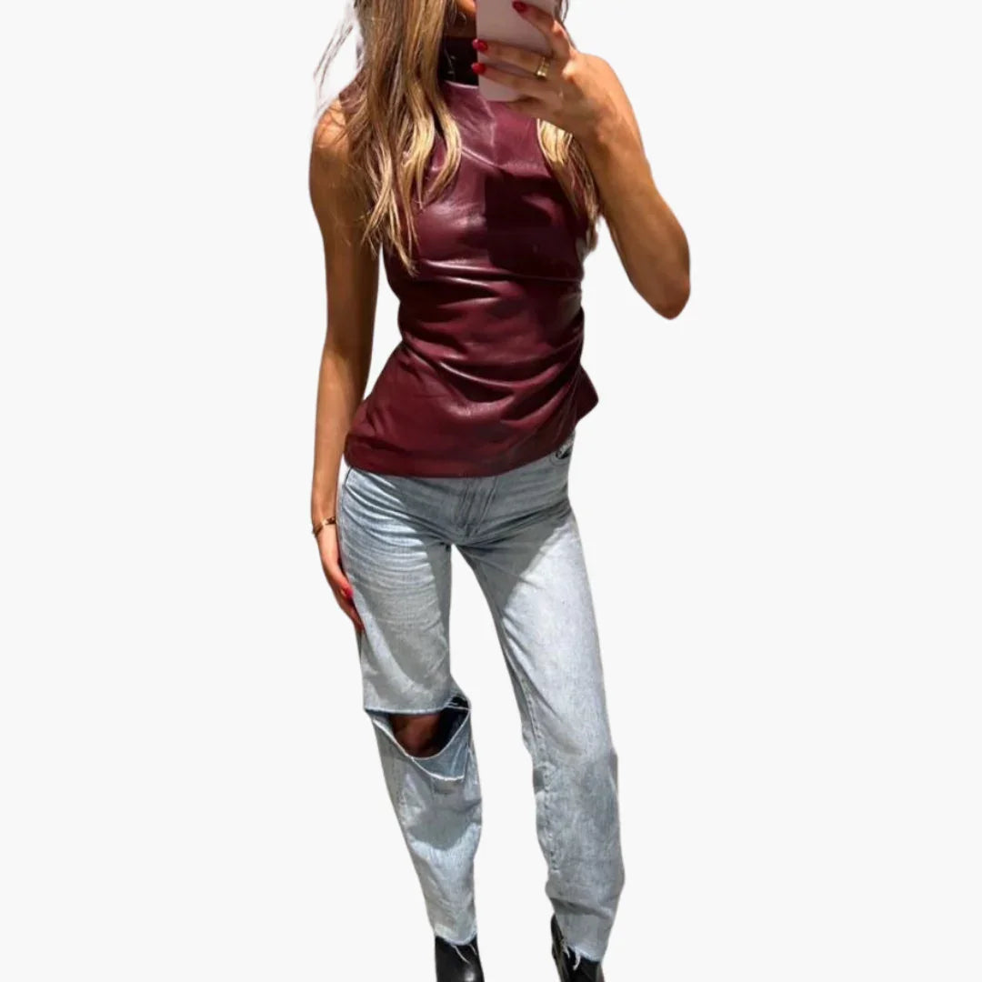 Faux Leather Top for Women  Sleeveless, Elegant Design