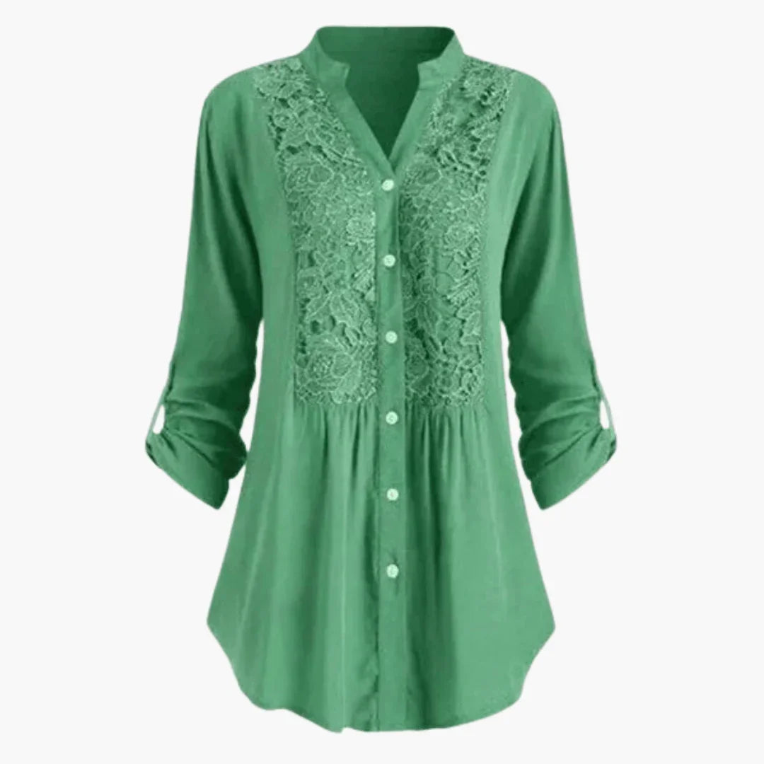 Women's Blouse with Lace  Elegant Long Sleeve Shirt Blouse