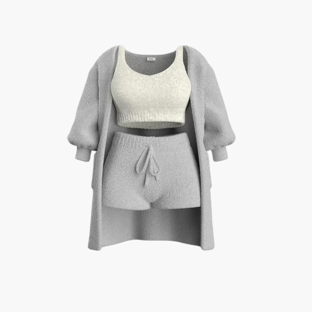 Loungewear Set - Women's Knit Outfit 3-Piece with Cardigan