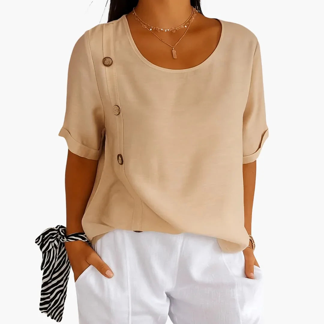 Women's Short Sleeve Blouse with Side Buttons