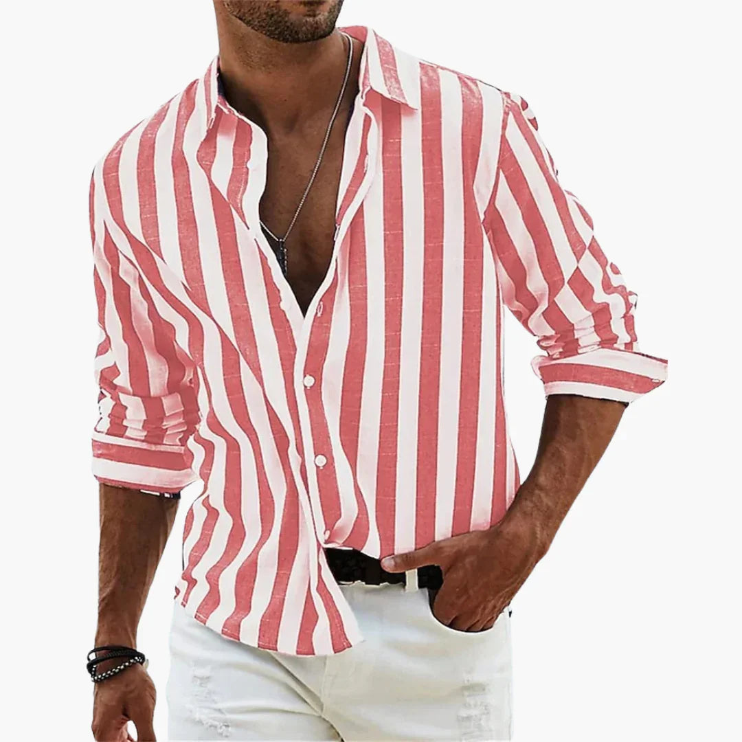 Striped Summer Shirt for Men  Lightweight Casual Shirt with Button Placket