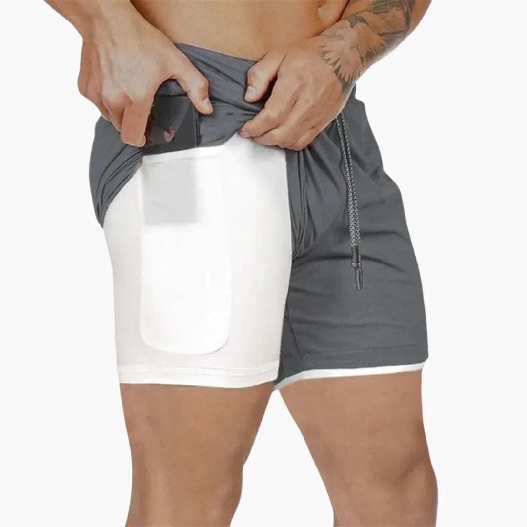 Men's Fitness Shorts with Inner Pocket and Compression Layer