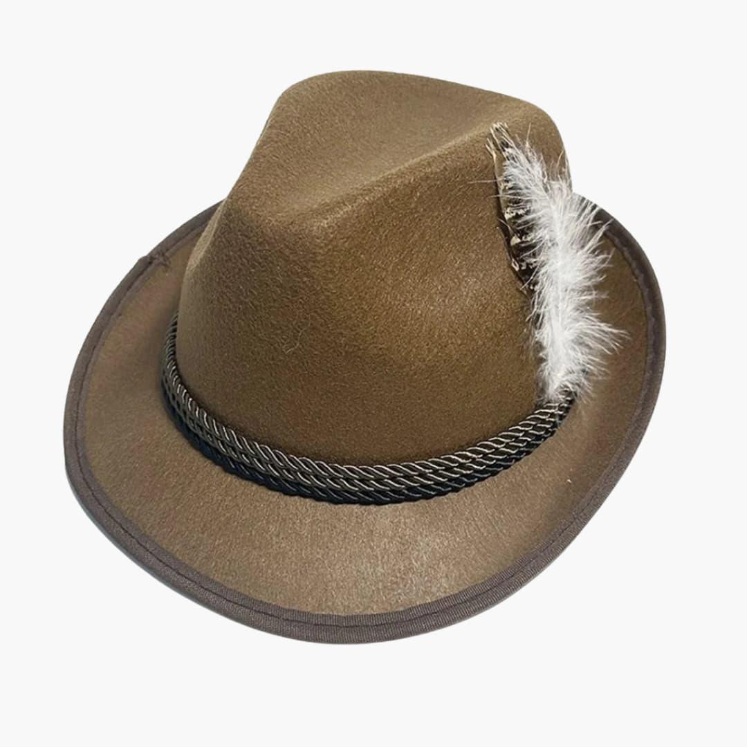 Unisex Bavarian Hat with Feather and Braided Band