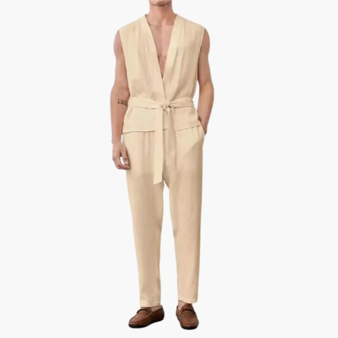 Men's Summer Set with Sleeveless Top and Belted Pants