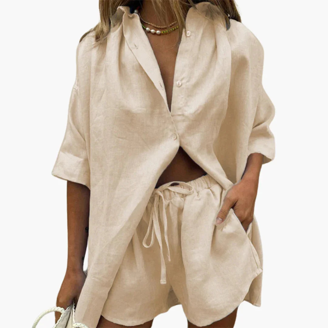 Two-Piece Set for Women - with Button Placket and Shorts