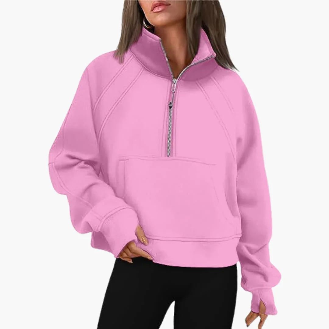 Bavane | Women's Zip-Front Sweater with High Collar and Kangaroo Pocket