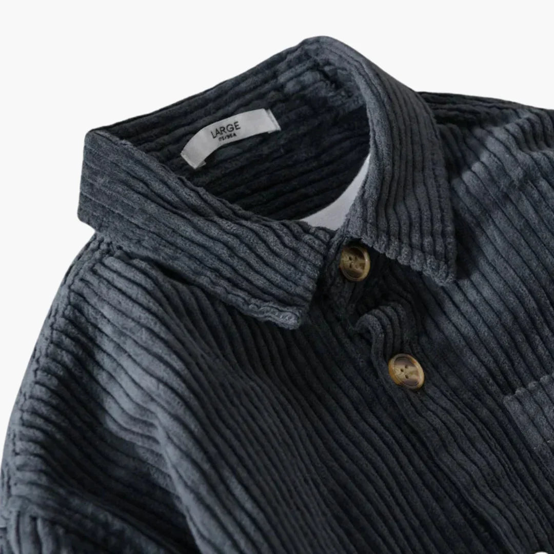 Cord Overshirt for Men - Oversized Long Sleeves and Button Placket