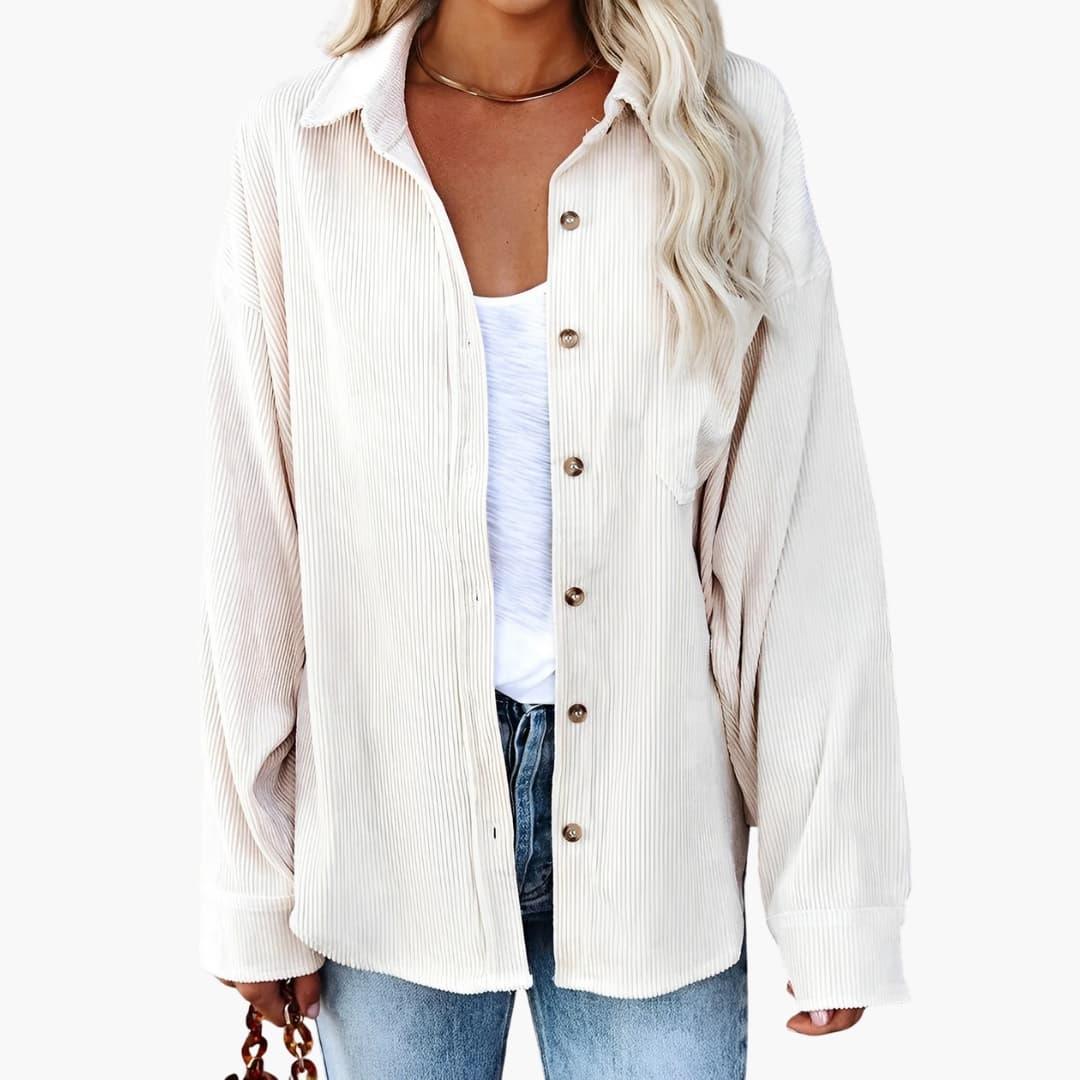 Women's Cord Jacket with Button Closure and Patch Pockets