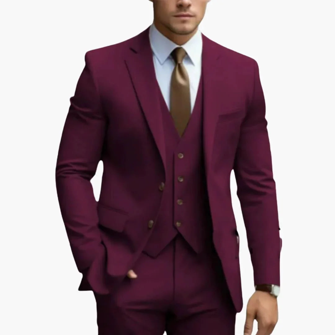Three-Piece Men's Suit with Notched Lapel and Slim Pants