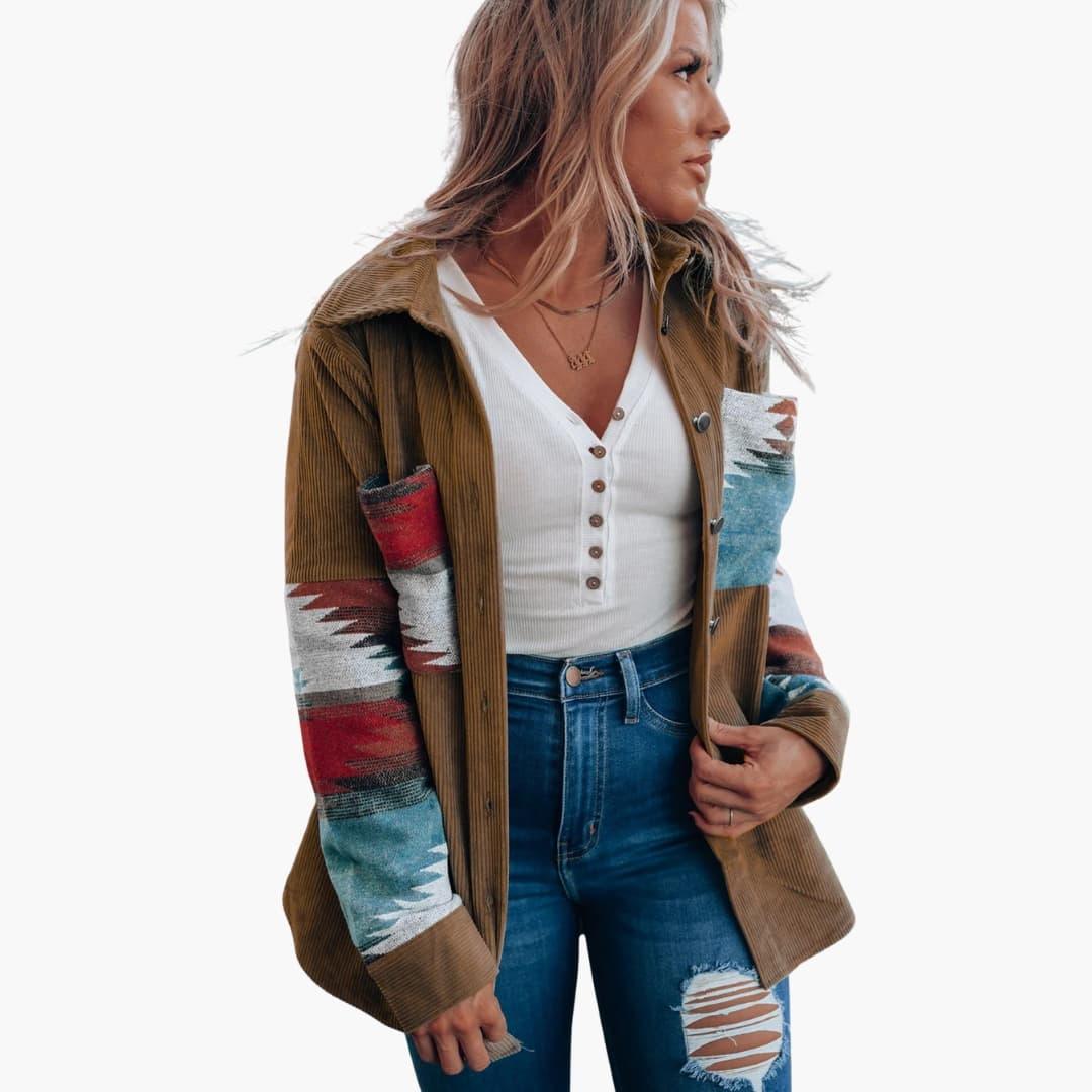 Women's Cord Jacket with Button Placket and Pockets