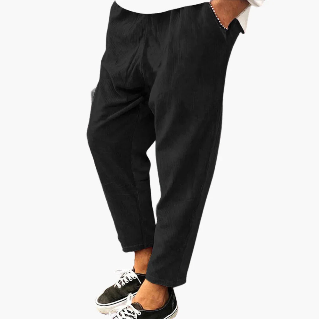 Men's Corduroy Pants with Stretch Waistband and Straight Leg