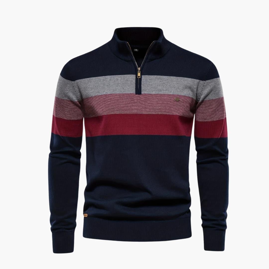 Bavane | Men's Sweater with Half Zip and Striped Surface