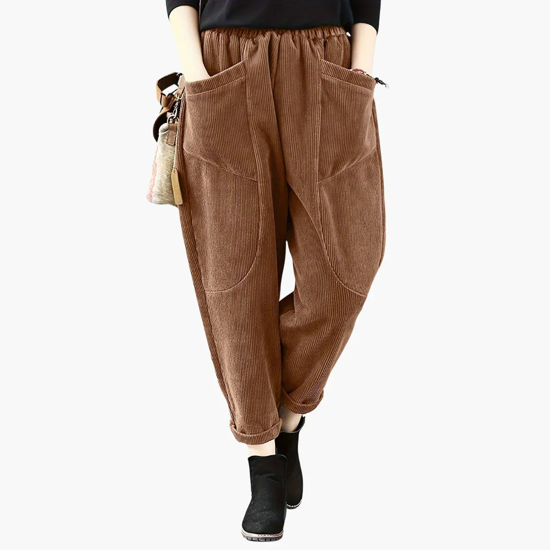 Women's Corduroy Pants with Wide Legs and Pockets