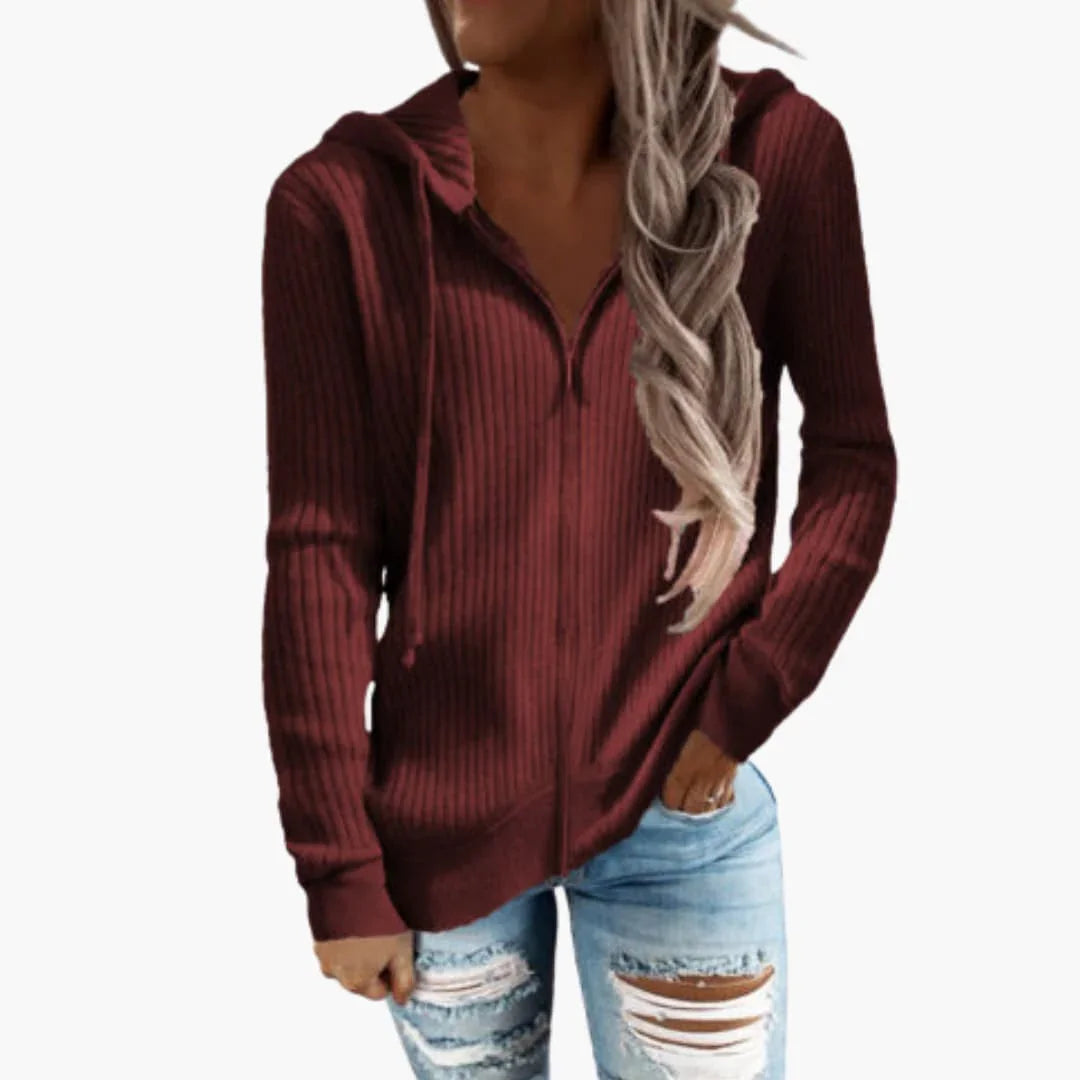 Women's Zip-Up Hoodie with Ribbed Texture