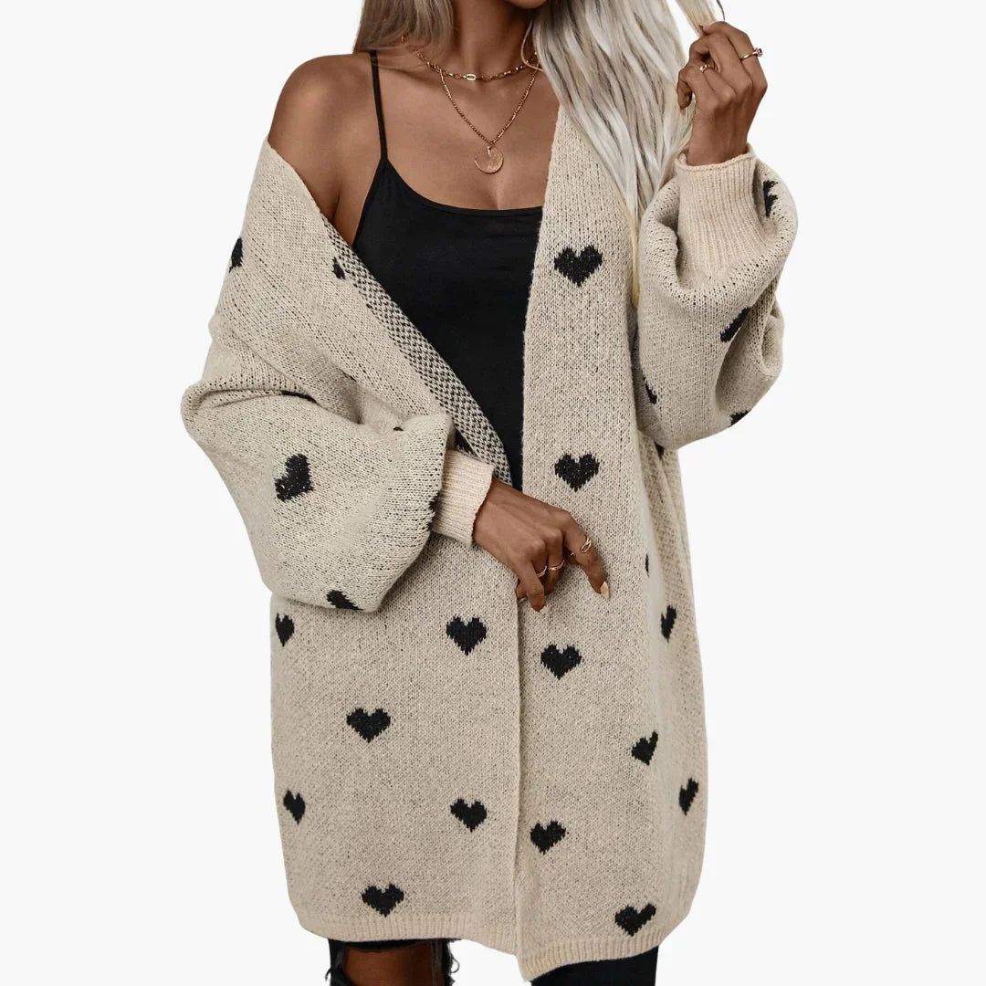 Women's Open Front Cardigan with Heart Pattern