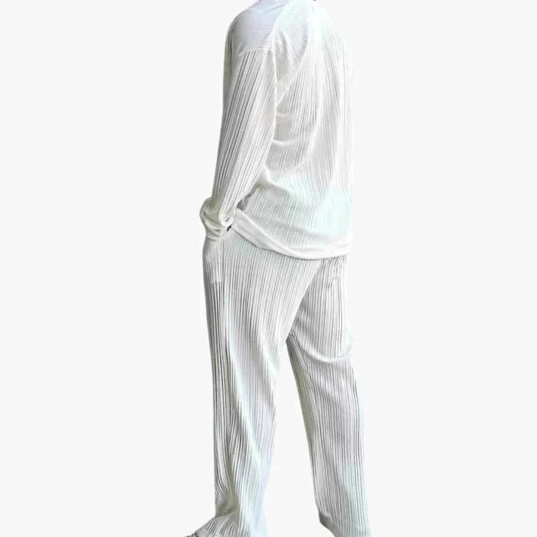 Men's Pleated Structure Set with Long Sleeve Shirt and Pants