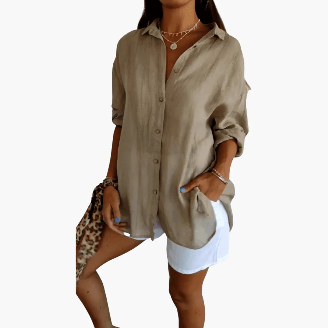 Loose-Fitting Long Blouse for Women - Button Closure