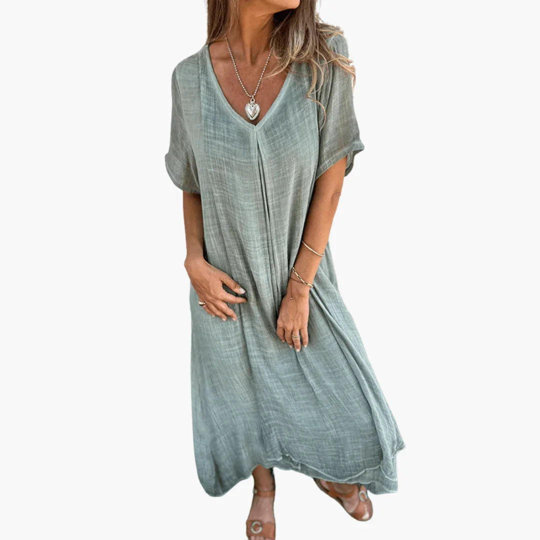 Women's V-Neck Summer Dress - Loose and Comfortable