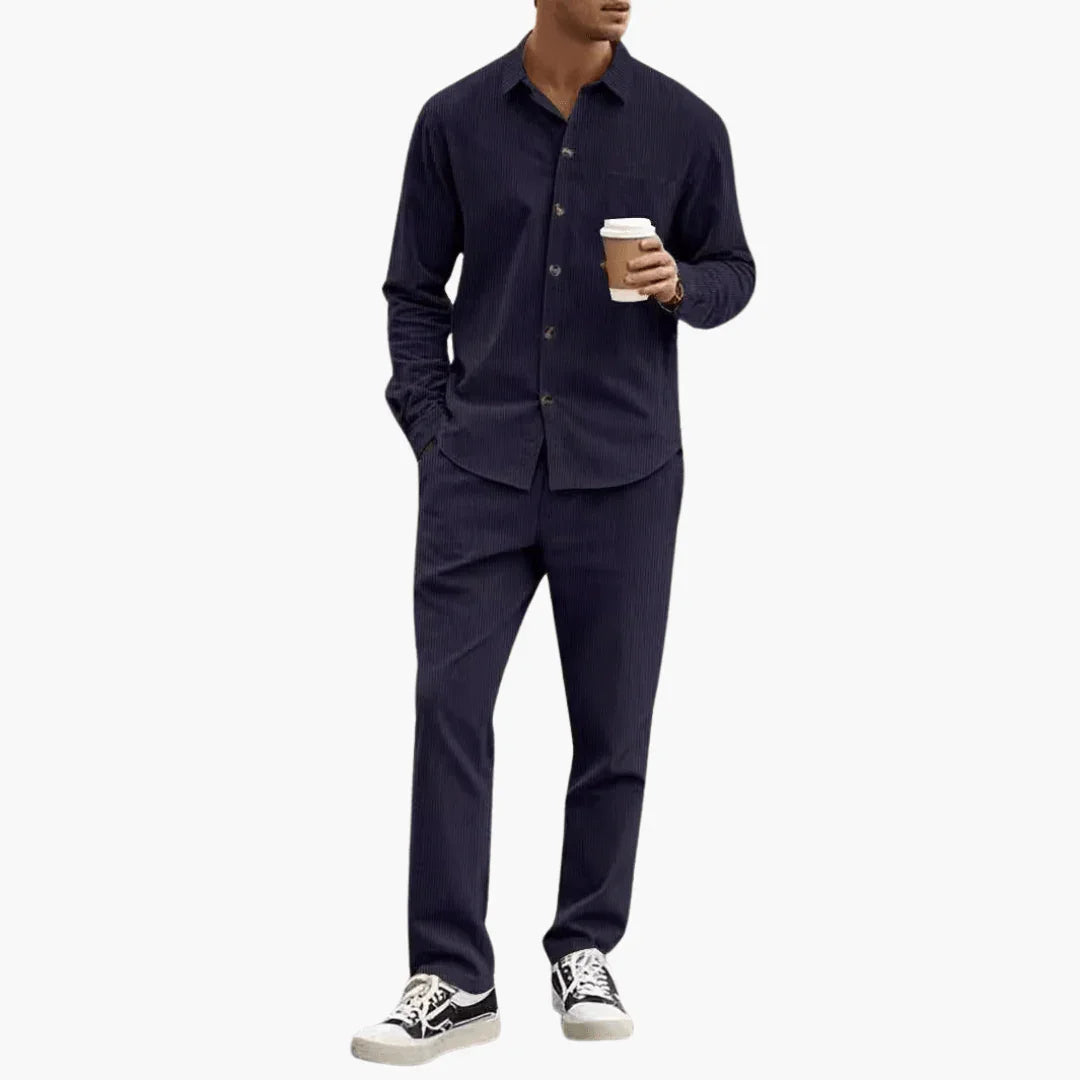 Striped Men's Shirt & Pants Set - Casual Outfit for Men
