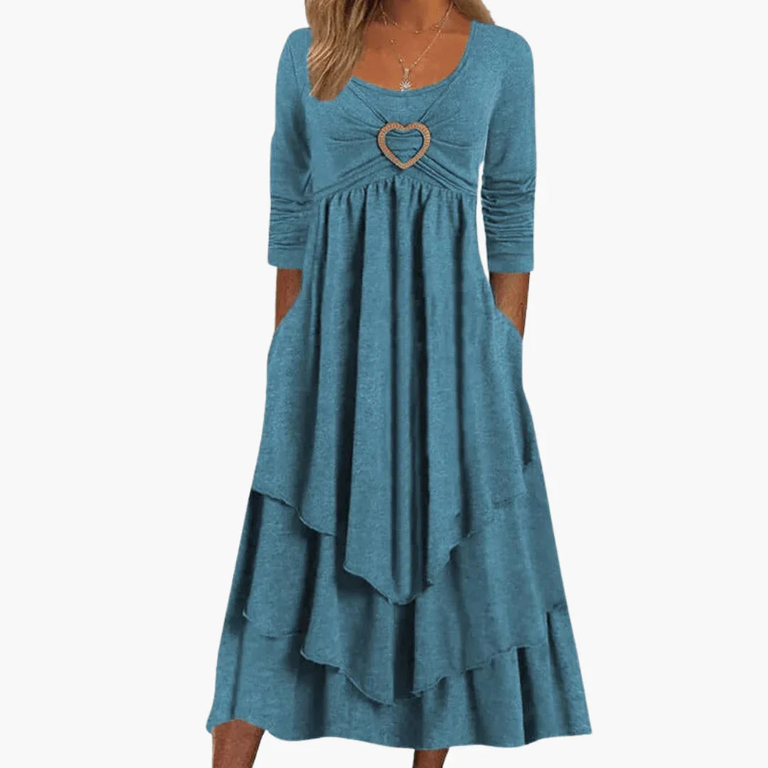 Casual Women's Dress with Heart Design  Tiered & Long Sleeves