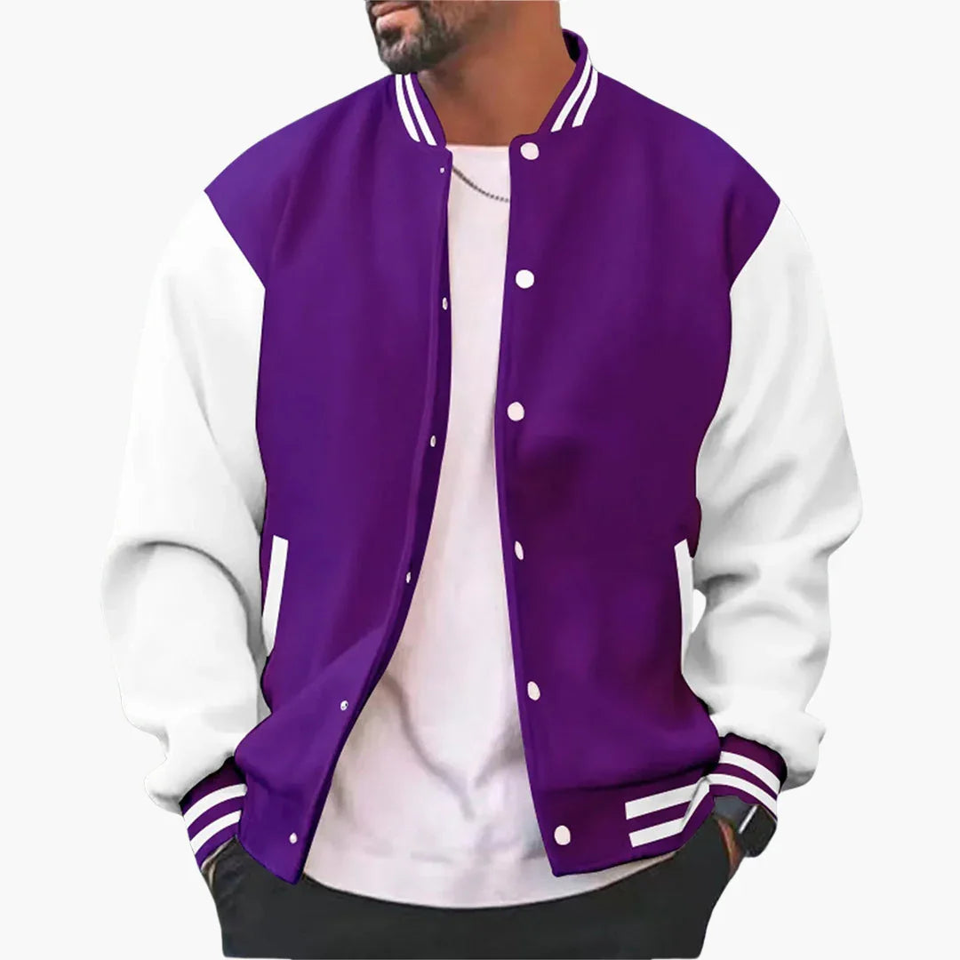 Men's Varsity Bomber Jacket with Snap Buttons and Ribbed Trim
