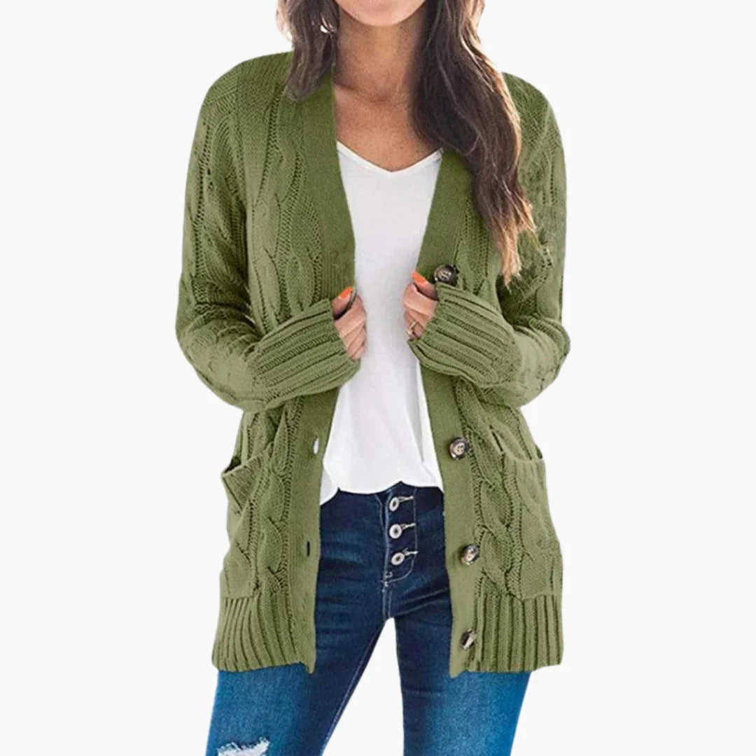 Women's Cardigan with Button Closure and Front Pockets