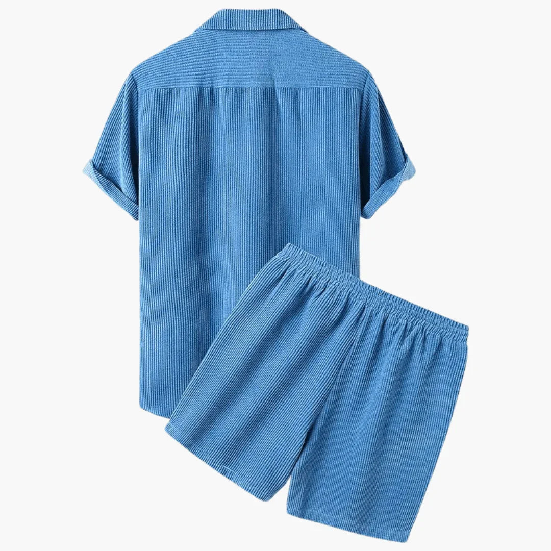 Cord Two-Piece Set for Men  Short Sleeve Shirt with Shorts