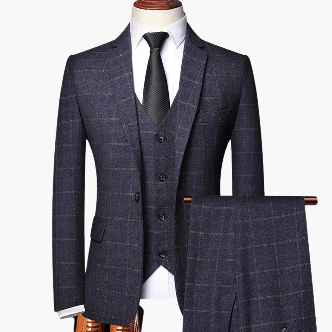 3-Piece Suit for Men with Vest and Blazer  Checkered Pattern