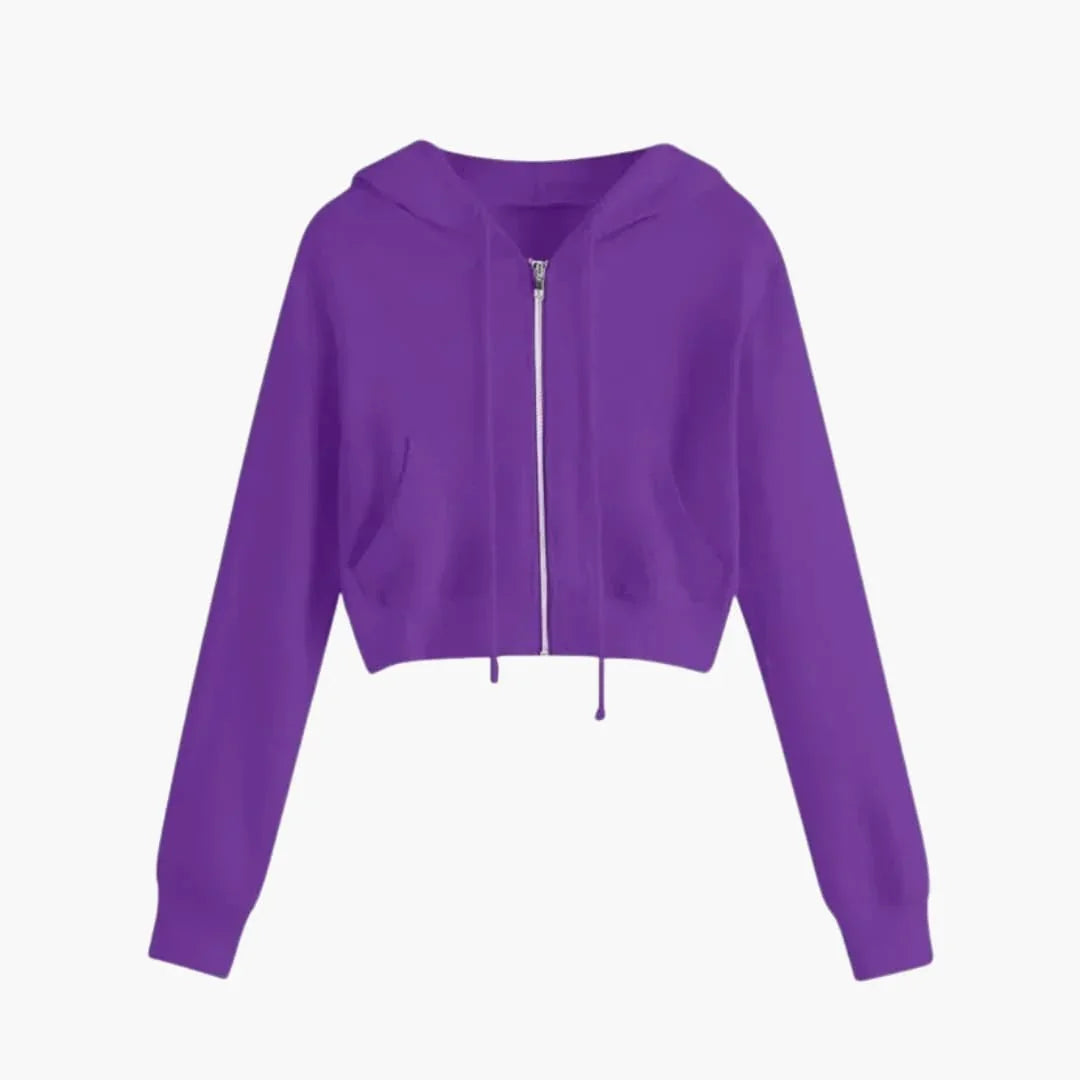 Women's Cropped Hooded Jacket with Zipper and Drawstring