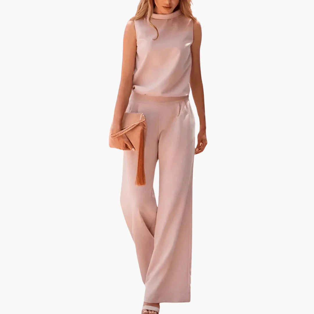 Sleeveless Women's Jumpsuit with High Collar and Wide Leg