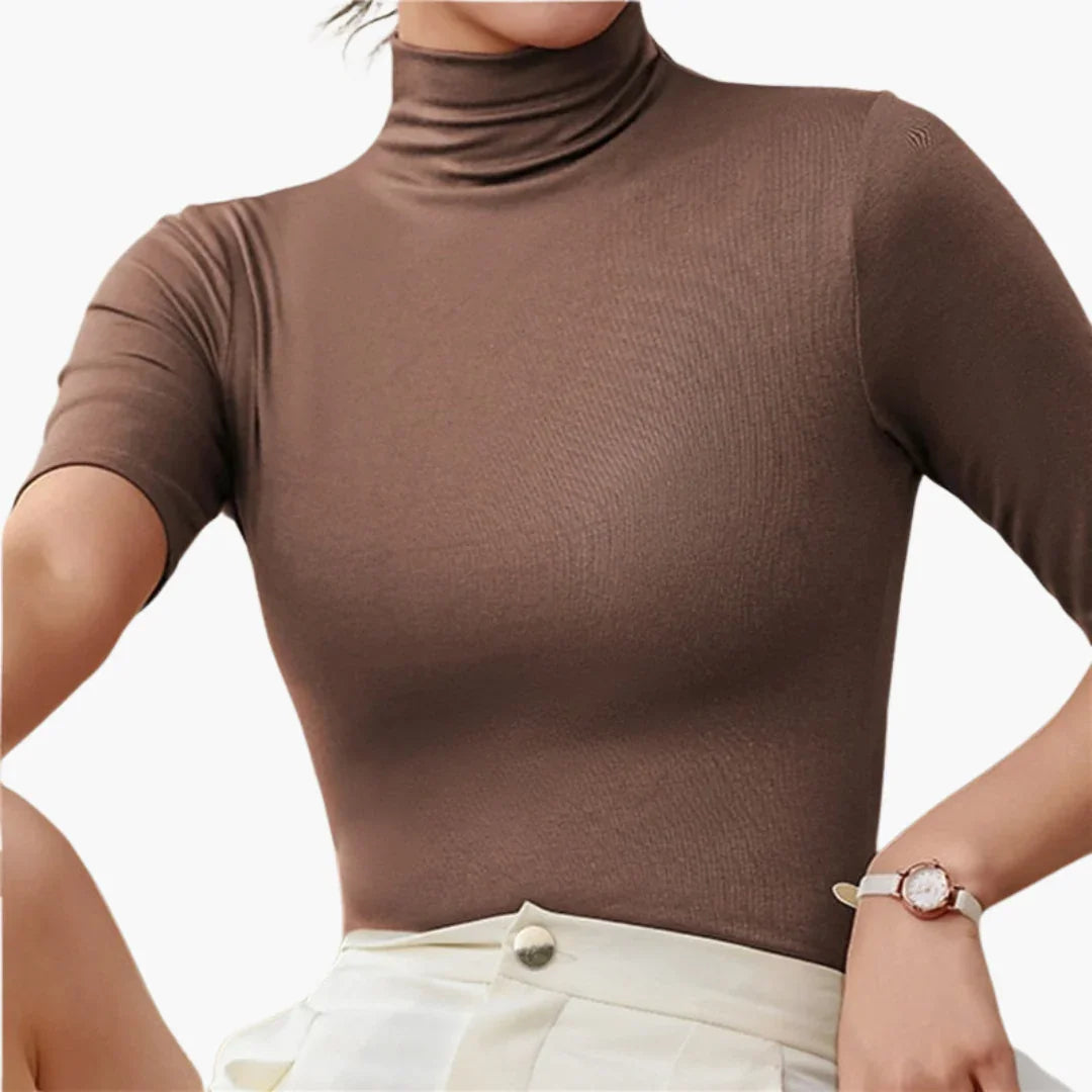Women's Turtleneck Sweater with Half Sleeves and Seamless Design