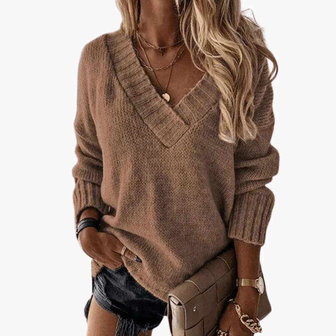 V-Neck Knit Sweater for Women  Elegant and Soft Top